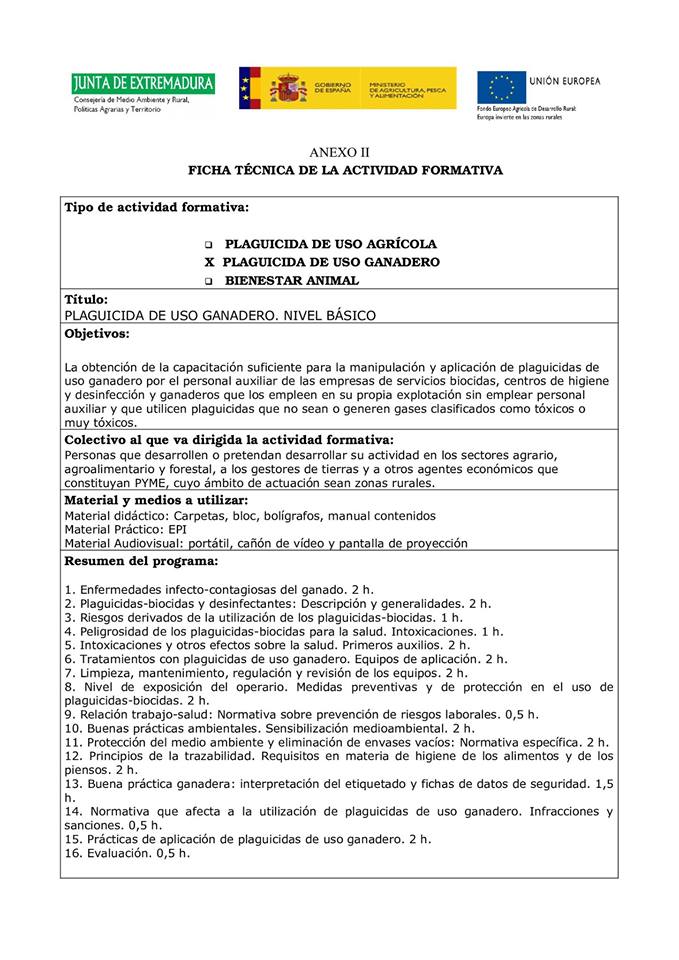 Curso de plaguicida de uso ganadero 2018 - Alía (Cáceres) 2