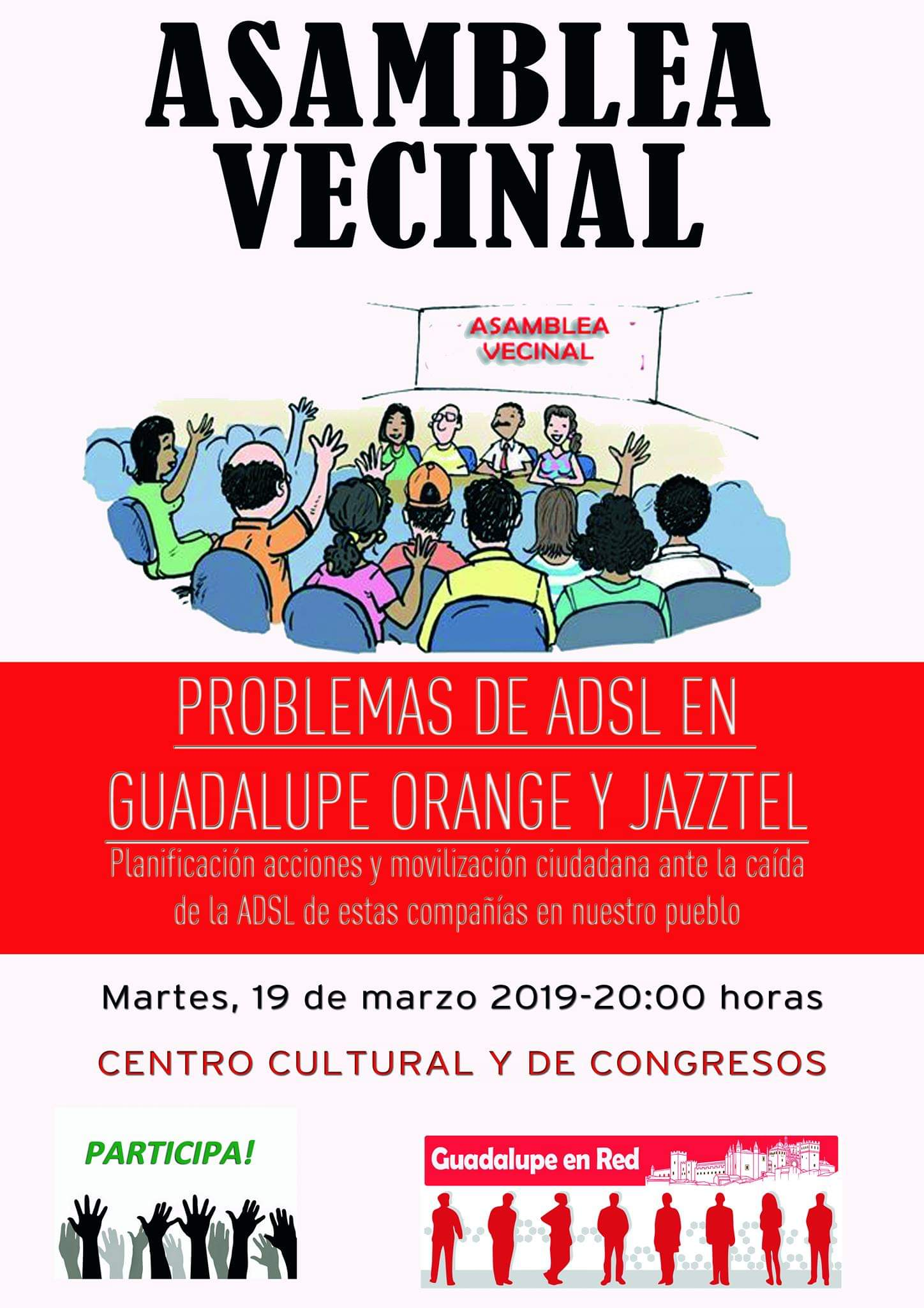 Asamblea vecinal de problemas de ADSL con Orange 2019 - Guadalupe (Cáceres)