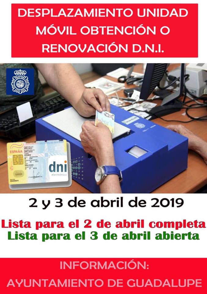 Desplazamiento unidad móvil D.N.I. 2019 - Guadalupe (Cáceres)