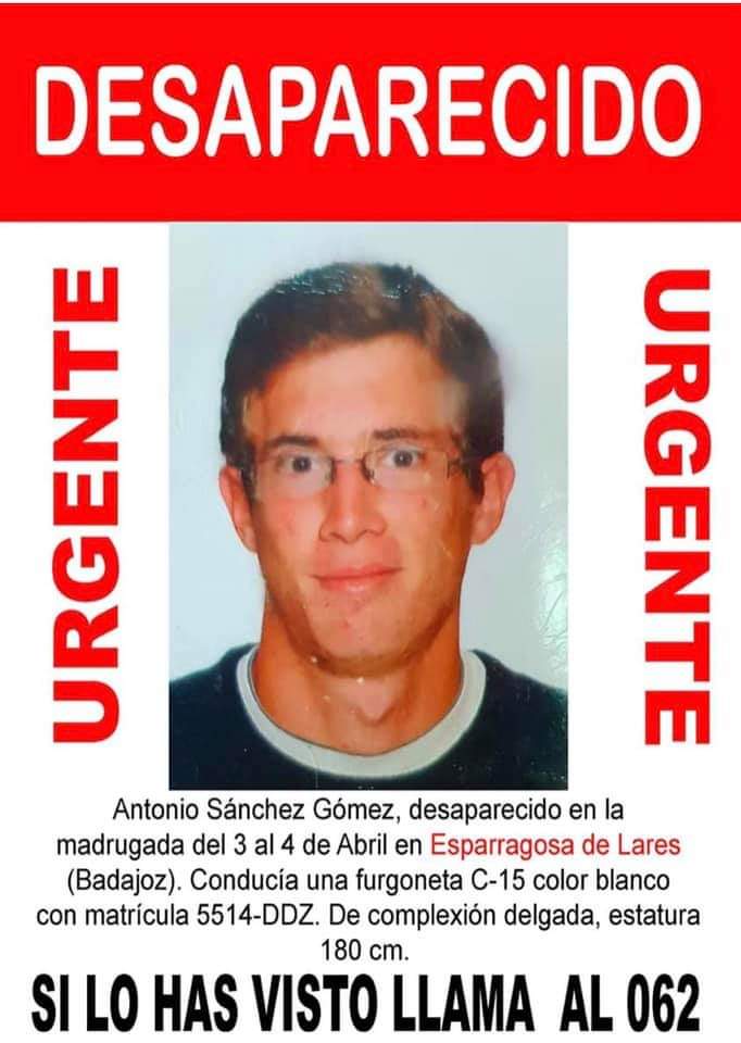 Desaparece un joven de Esparragosa de Lares (Badajoz) abril 2019