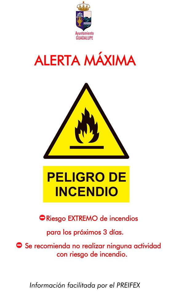 El Ayuntamiento recomienda precaución por riesgo de incendio julio 2019 - Guadalupe (Cáceres)