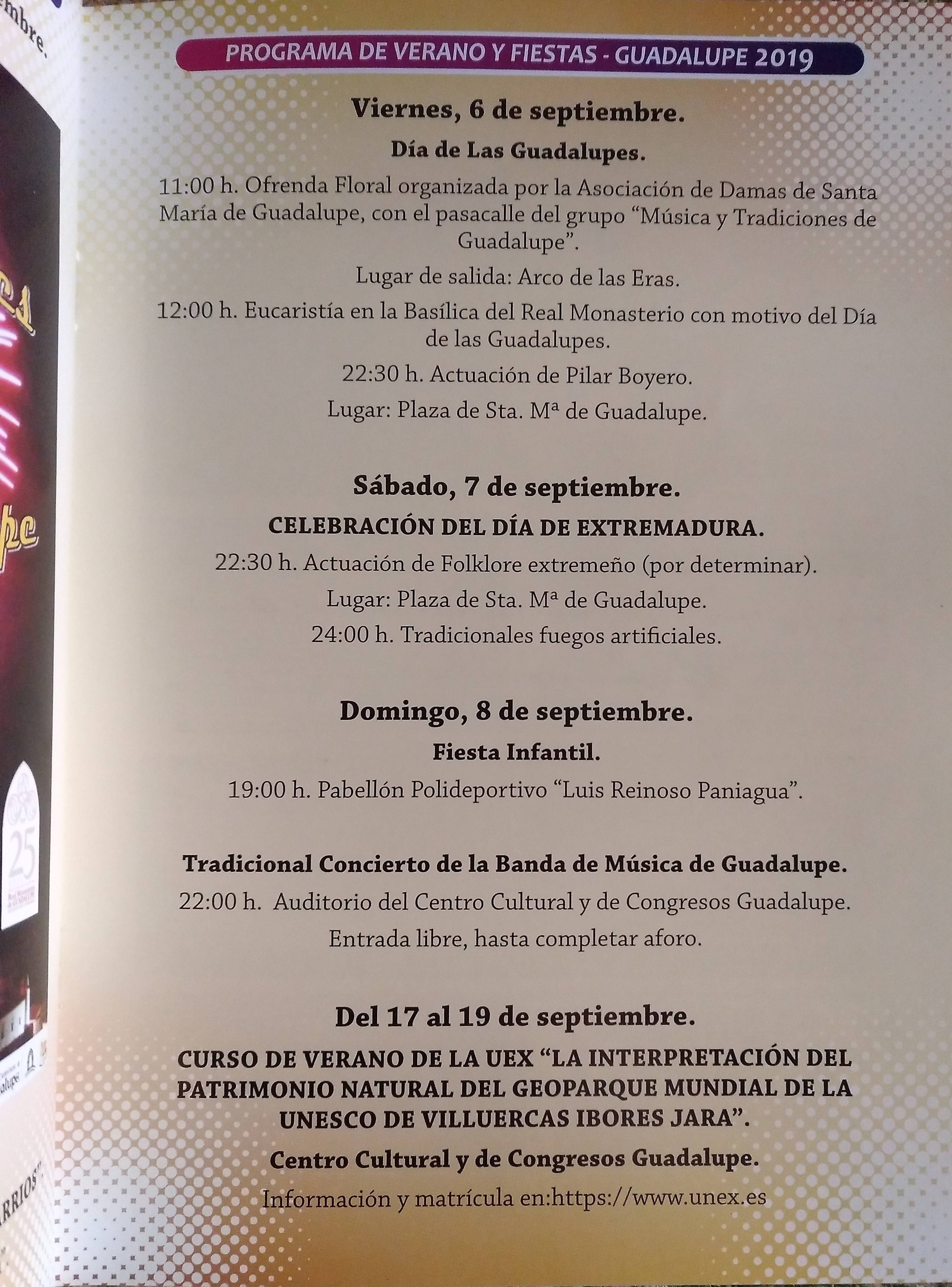 Programa de verano y fiestas rectificado 2019 - Guadalupe (Cáceres)