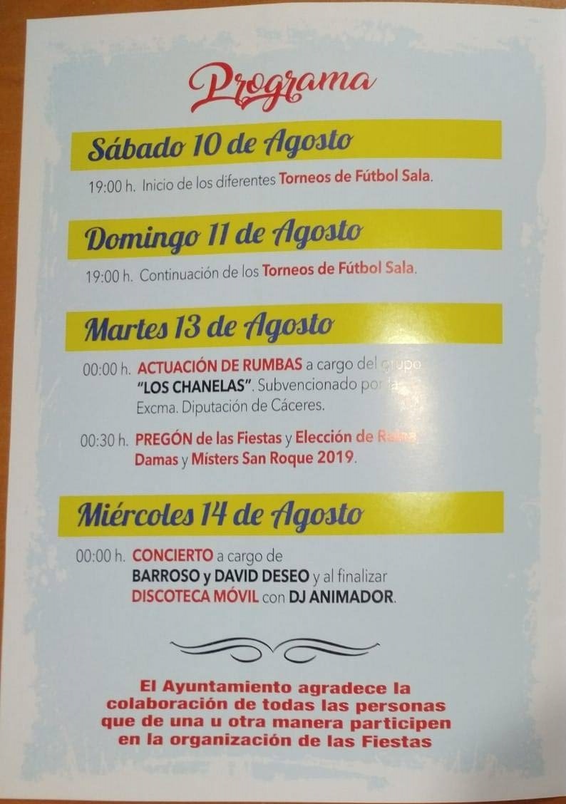 Programa de fiestas de San Roque 2019 - Navalvillar de Ibor (Cáceres) 1