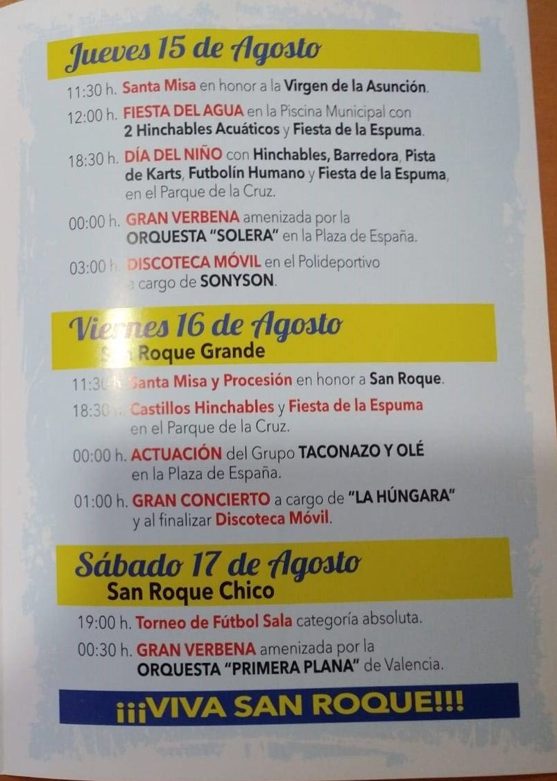 Programa de fiestas de San Roque 2019 - Navalvillar de Ibor (Cáceres) 2