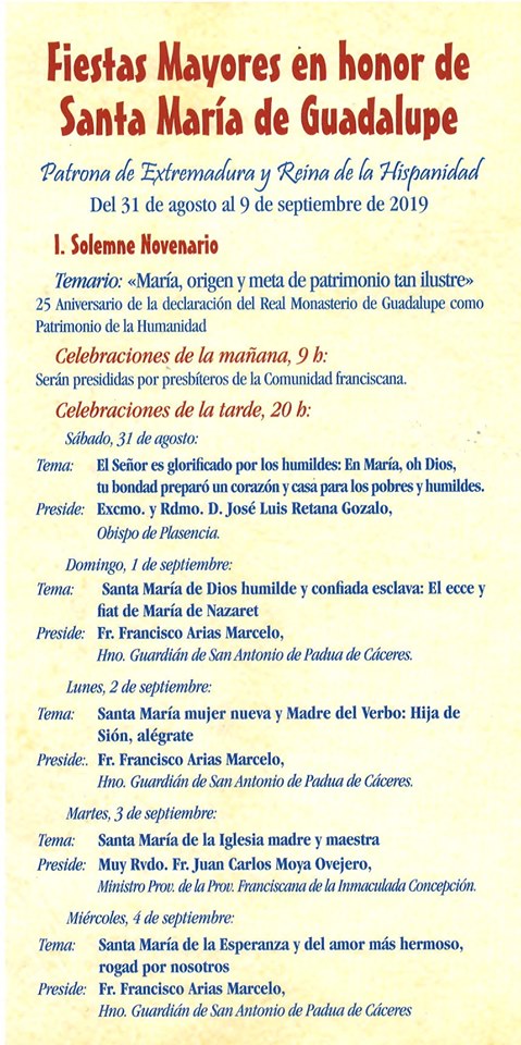Programa de peregrinación y fiestas mayores 2019 - Guadalupe (Cáceres) 3