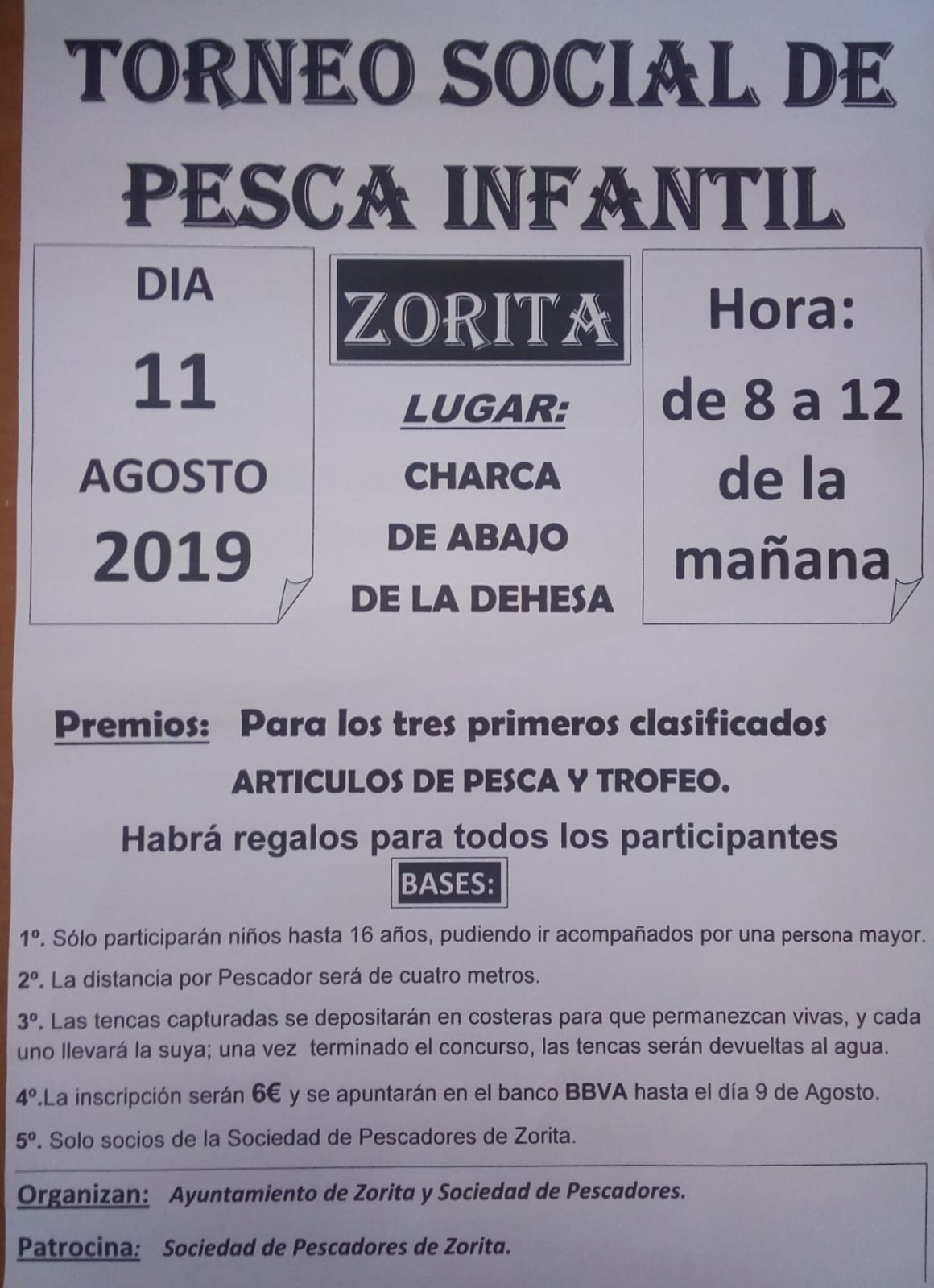 Torneo social de pesca infantil agosto 2019 - Zorita (Cáceres)