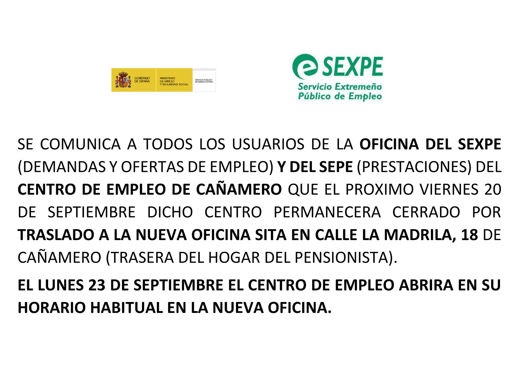 Traslado del centro de empleo 2019 - Cañamero (Cáceres)