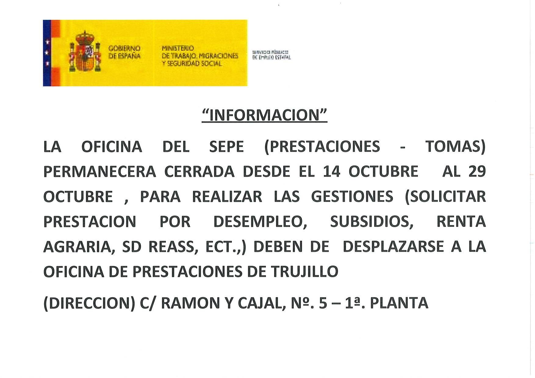 Oficina del SEPE cerrada octubre 2019 - Cañamero (Cáceres) 1