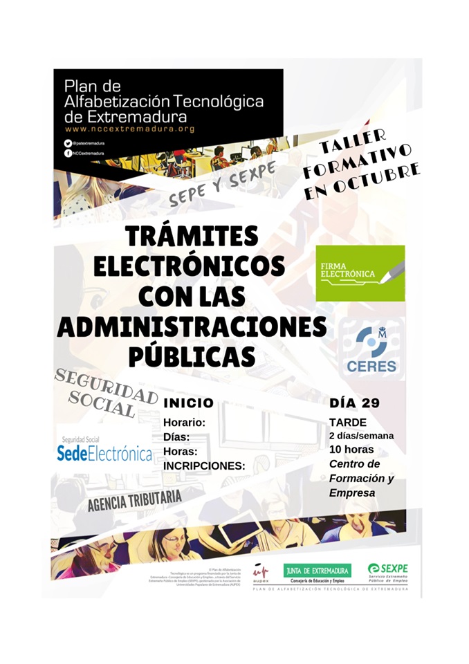 Taller de trámites electrónicos con las administraciones públicas 2019 - Puebla de Alcocer (Badajoz)