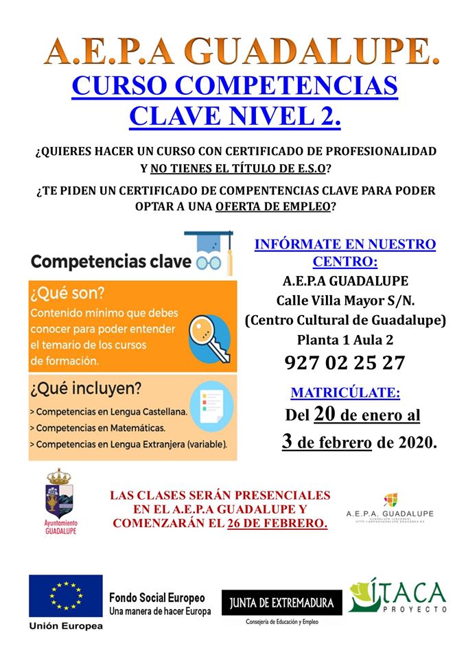 Curso de competencias clave nivel 2 2020 - Guadalupe (Cáceres)
