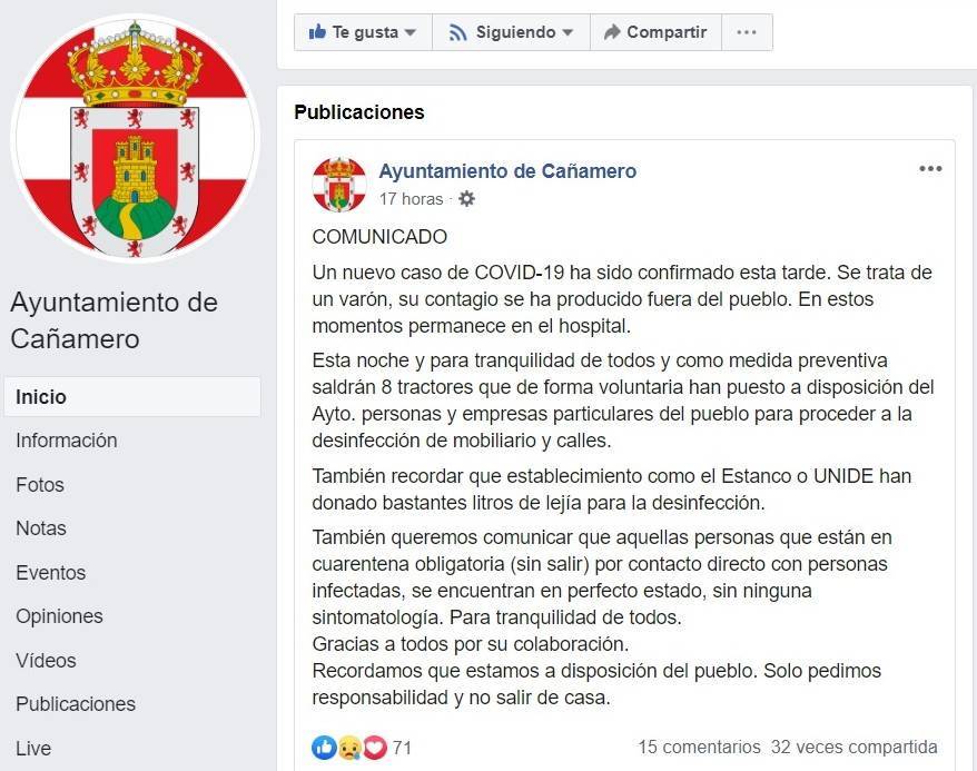 Cuarto positivo por coronavirus en Cañamero (Cáceres) 2020