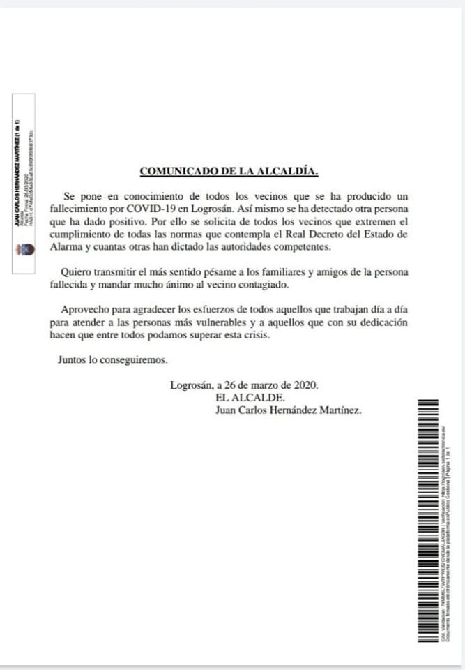 Dos positivos y primer fallecido por coronavirus en Logrosán (Cáceres) 2020 1