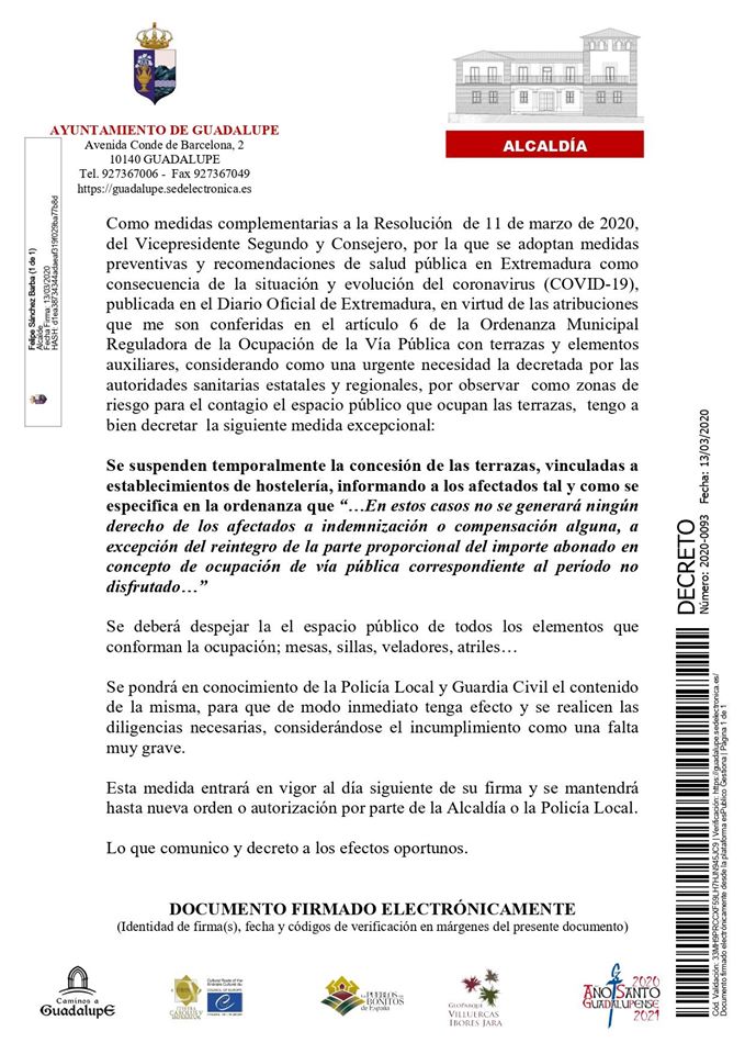 Medidas por el coronavirus 2020 - Guadalupe (Cáceres) 3