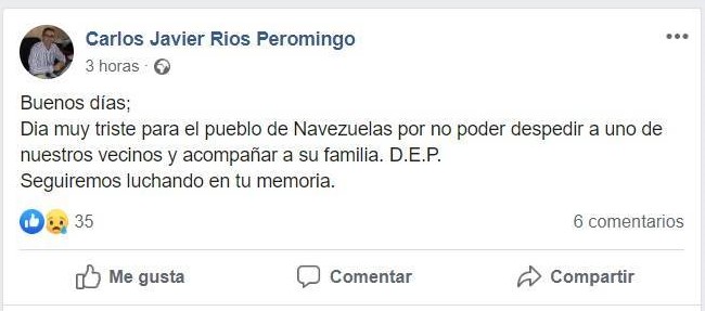 Primer fallecido por coronavirus en Navezuelas (Cáceres) 2020 2