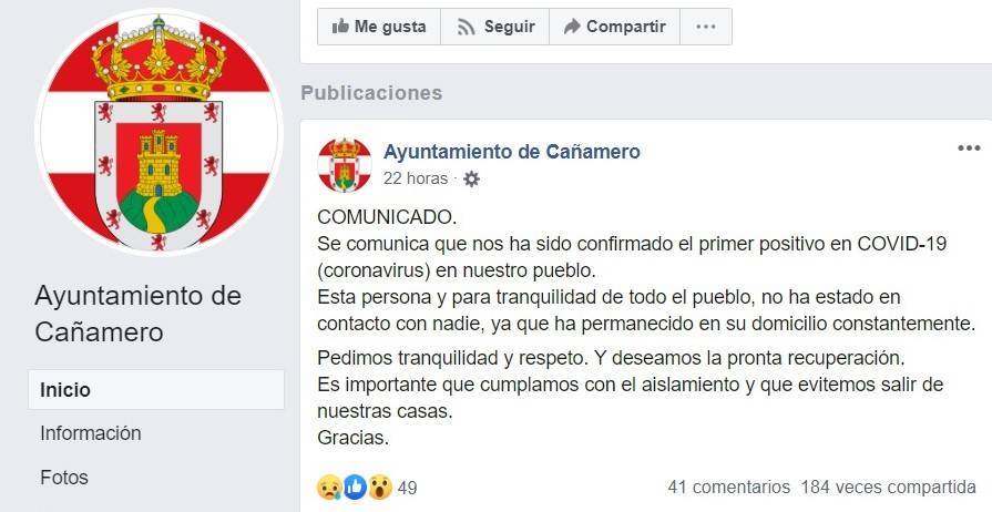Primer positivo por coronavirus en Cañamero (Cáceres) 2020 1