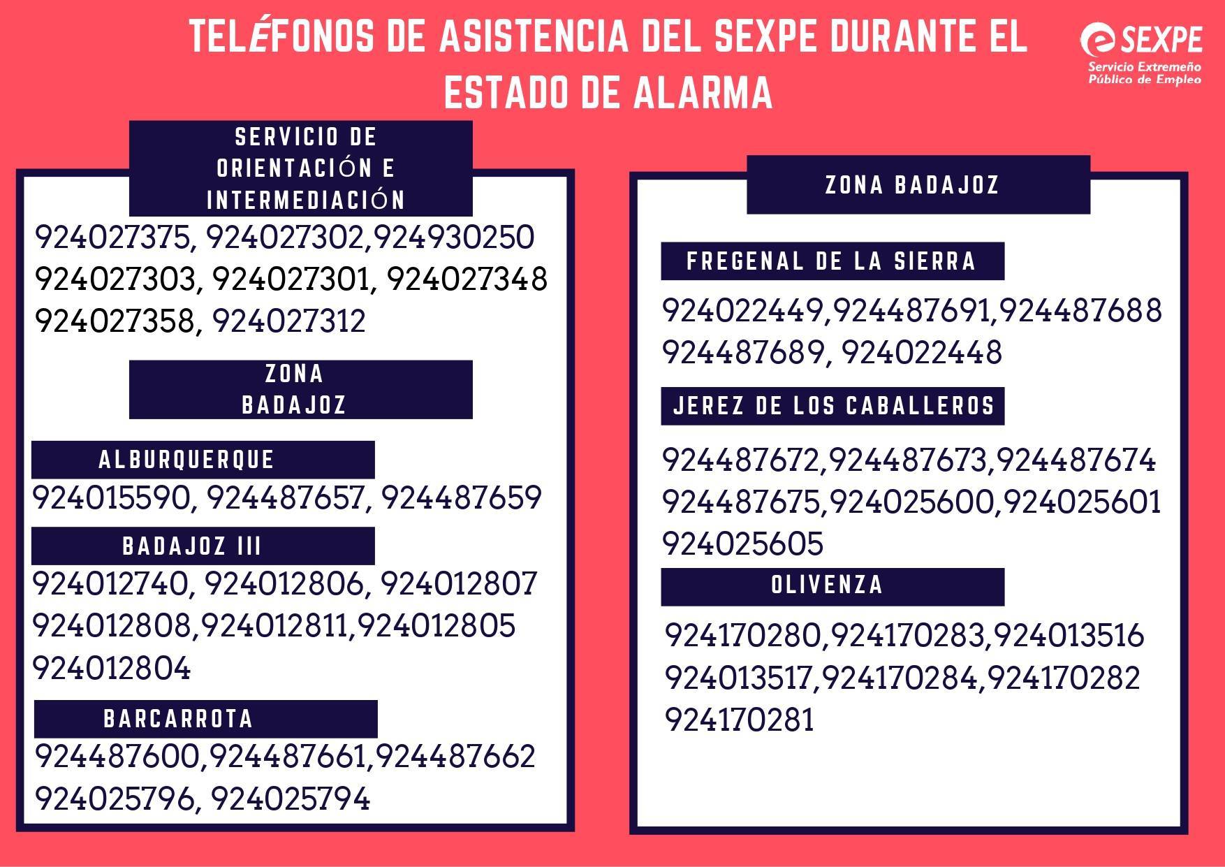 Teléfonos de asistencia del SEXPE durante el estado de alarma 2020 1