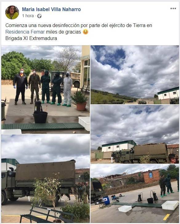 El Ejército de Tierra desinfecta la residencia de Logrosán (Cáceres) 2020