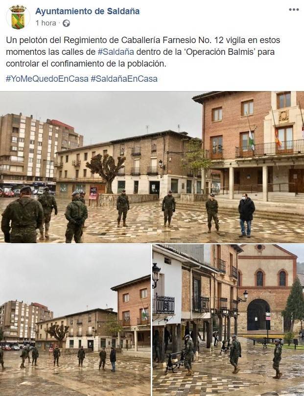 El Regimiento de Caballería Farnesio Nº 12 vigila el confinamiento por coronavirus en Saldaña (Palencia) 2020