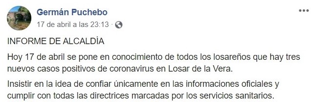 Once positivos por coronavirus 2020 - Losar de la Vera (Cáceres)