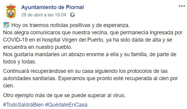 Primer recuperado por coronavirus 2020 - Piornal (Cáceres)