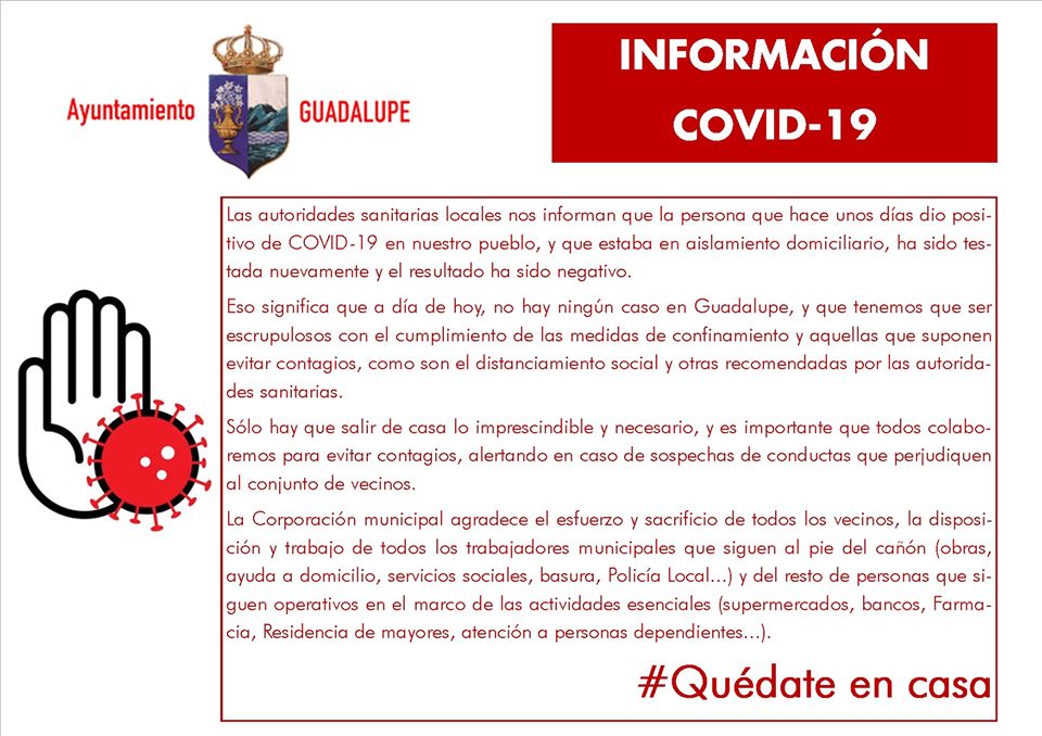 Primer recuperado por coronavirus en Guadalupe (Cáceres) 2020
