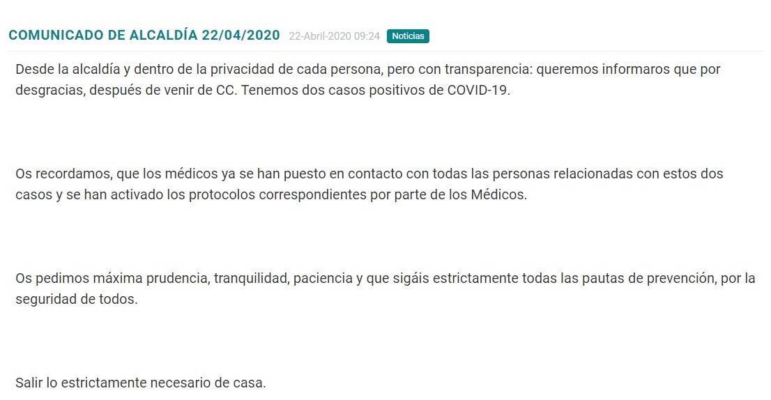 Quinto y sexto positivo por coronavirus 2020 - Madrigalejo (Cáceres)