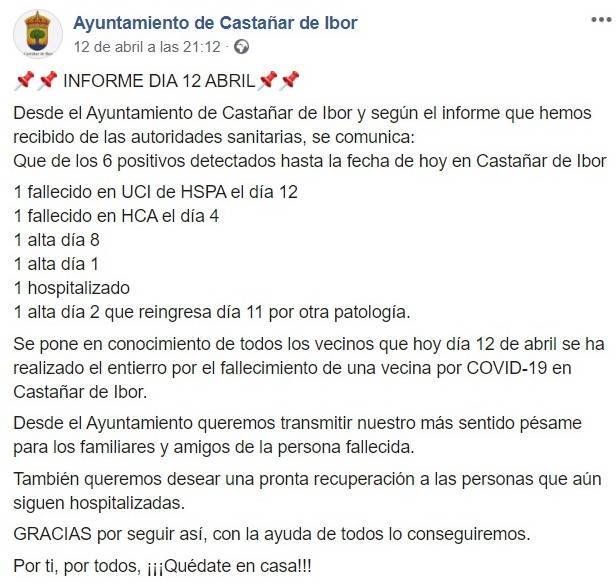 Segundo fallecido por coronavirus en Castañar de Ibor (Cáceres) 2020