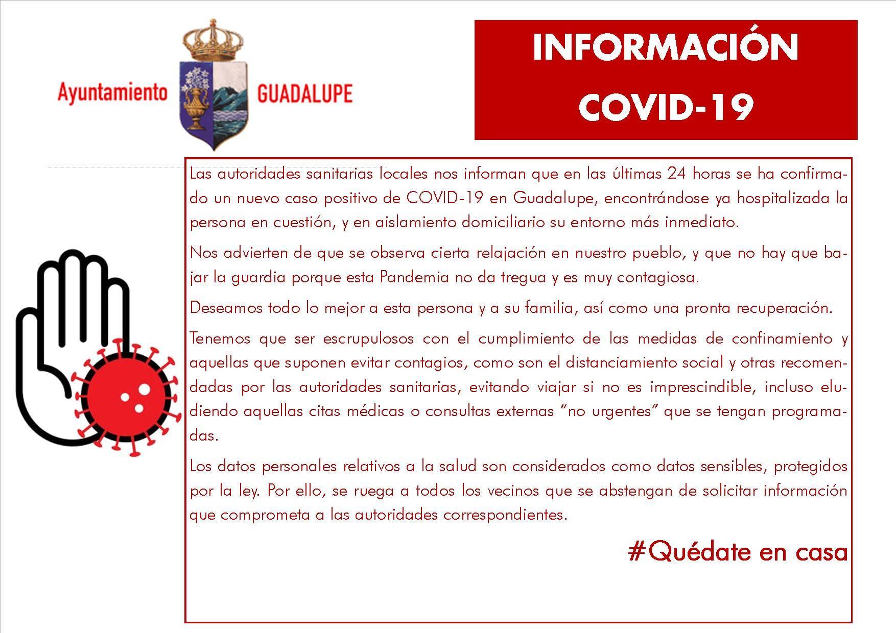 Segundo positivo por coronavirus en Guadalupe (Cáceres) 2020