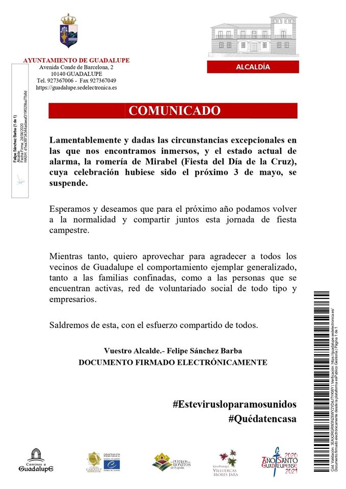 Suspendida la romería de Mirabel 2020 - Guadalupe (Cáceres)