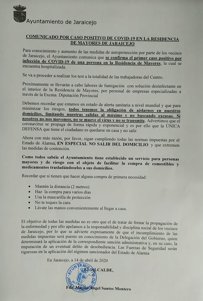 Tercer positivo y dos fallecidos por coronavirus en Jaraicejo (Cáceres) 2020 2