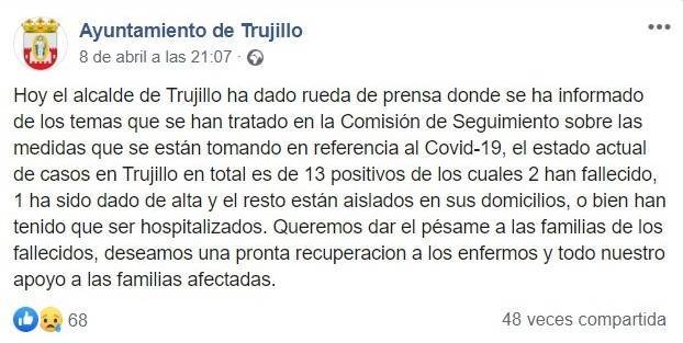Trece positivos por coronavirus en Trujillo (Cáceres) 2020