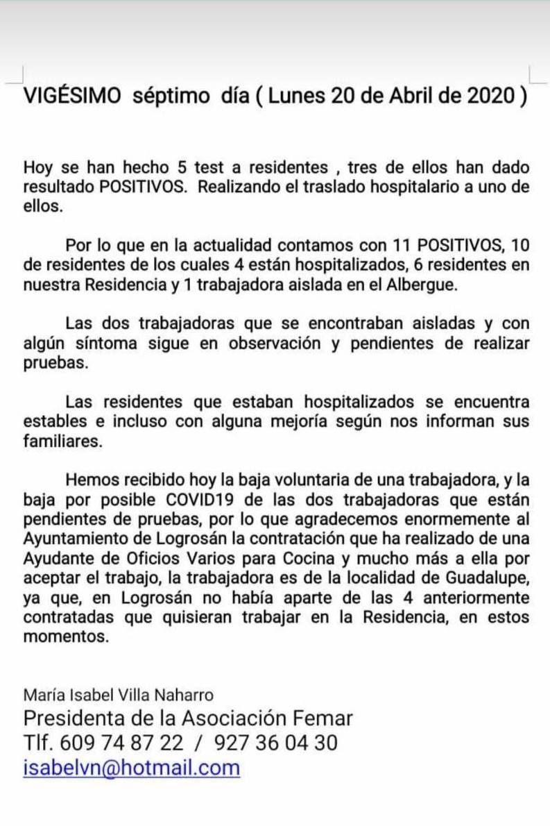 Tres nuevos positivos por coronavirus en la residencia de Logrosán (Cáceres) 2020