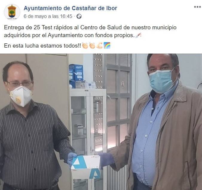 Entrega de 25 test rápidos al centro de salud 2020 - Castañar de Ibor (Cáceres)