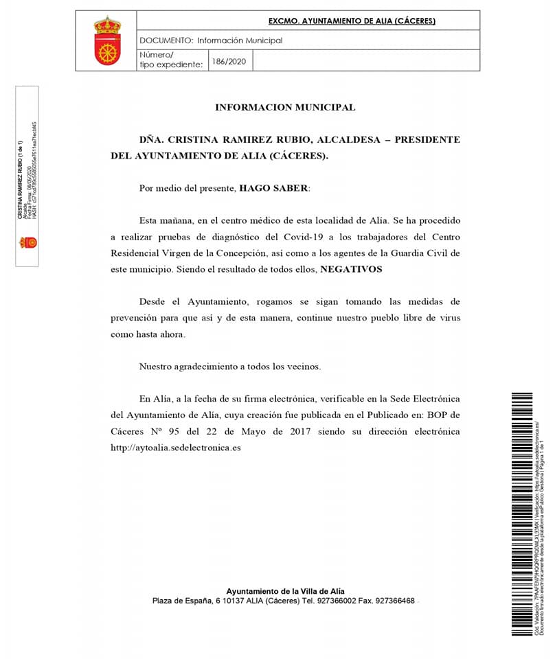 Realización de test de coronavirus en la residencia y a la Guardia Civil 2020 - Alía (Cáceres)
