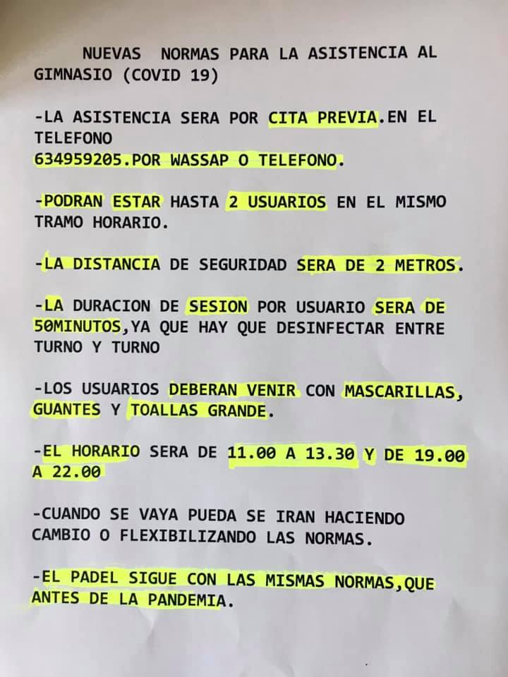 Medidas para el gimnasio COVID-19 2020 - Deleitosa (Cáceres)