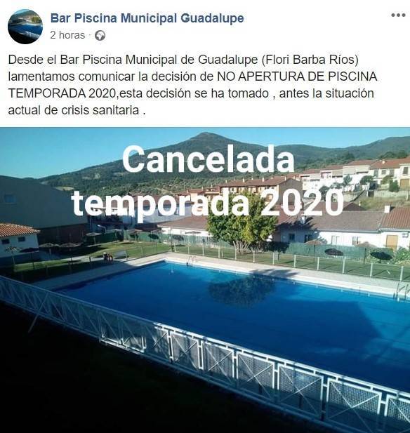 No abrirá la piscina municipal 2020 - Guadalupe (Cáceres)