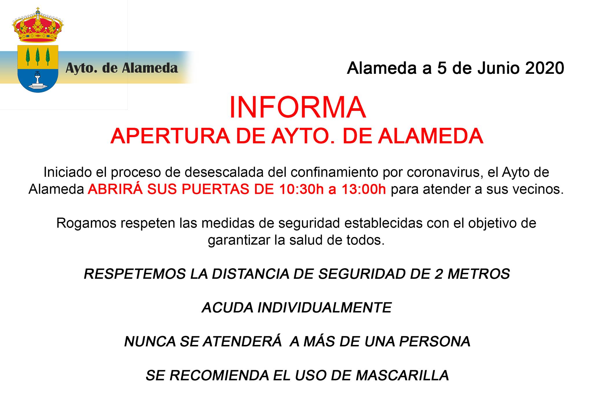 Reapertura del Ayuntamiento 2020 - Alameda (Málaga)