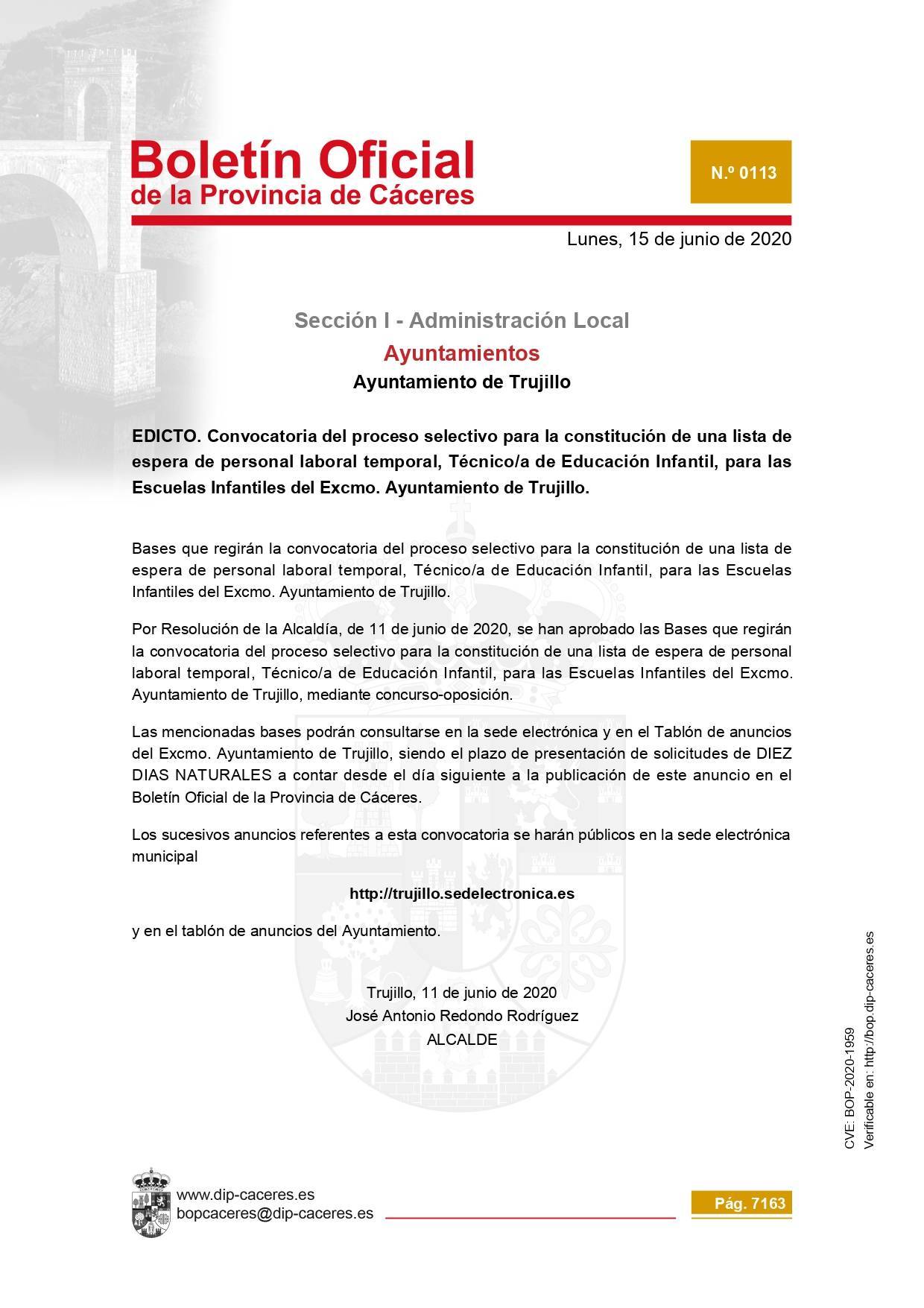 Técnico-a de educación infantil 2020 - Trujillo (Cáceres)