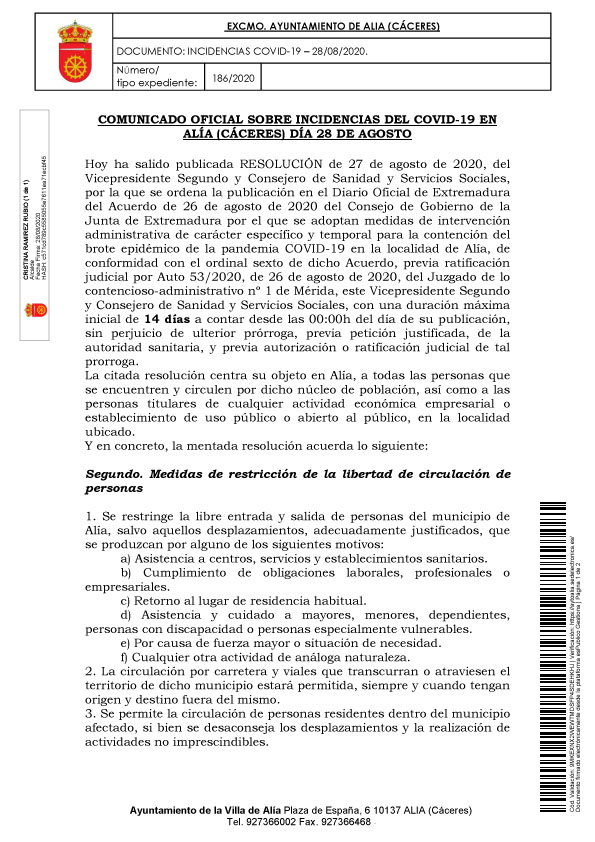 Aislamiento social por coronavirus (agosto 2020) - Alía (Cáceres) 2
