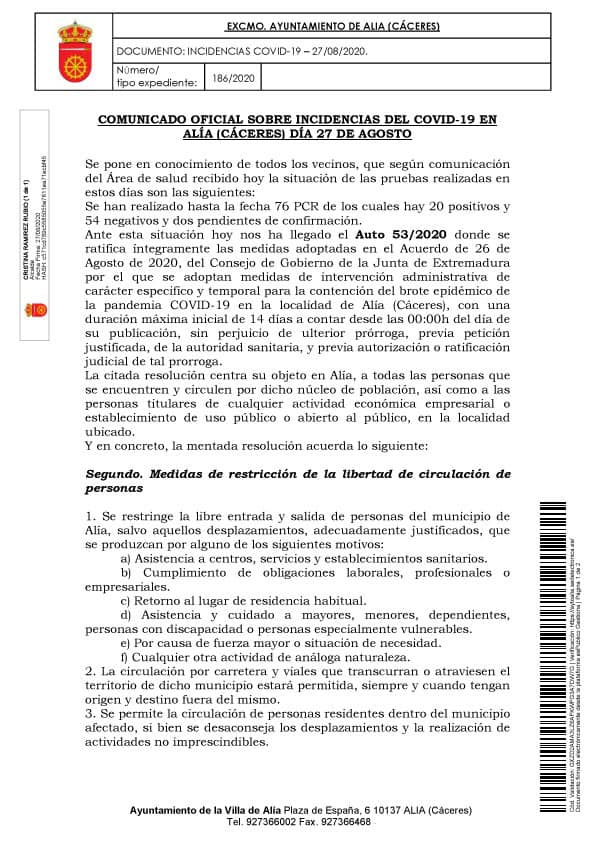 Aislamiento social por coronavirus (agosto 2020) - Alía (Cáceres) 4
