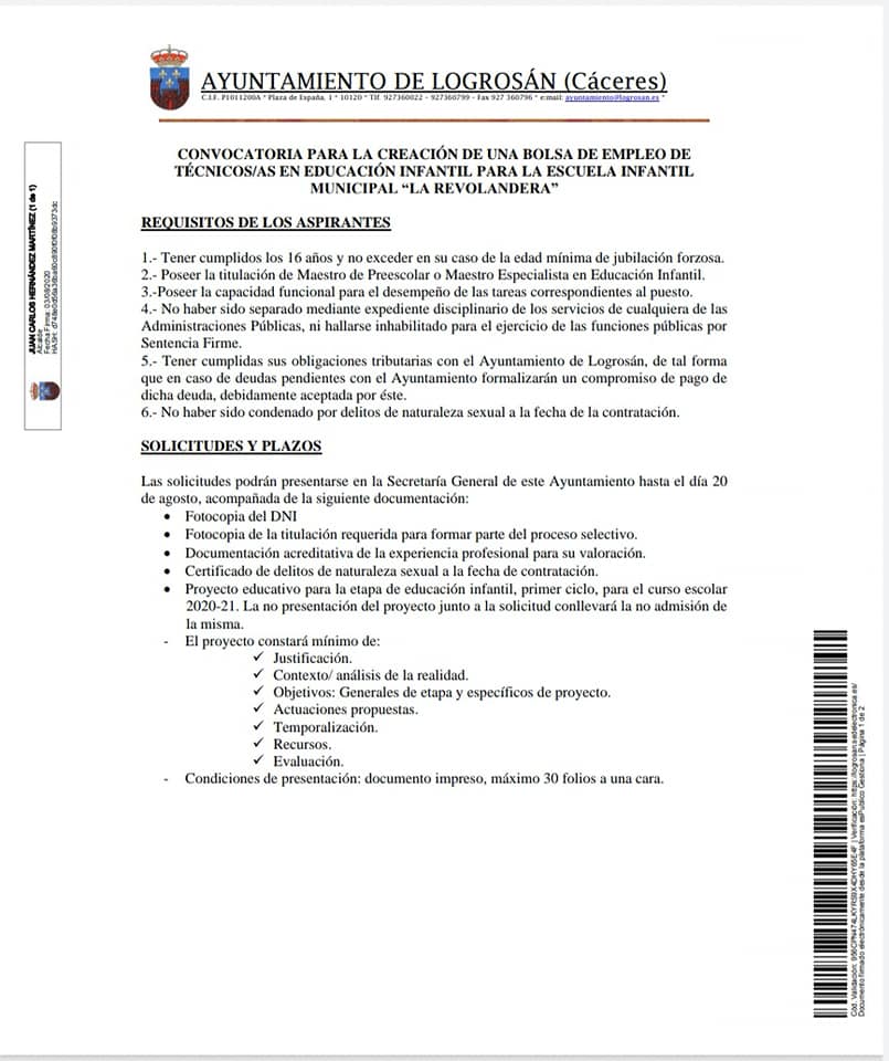 Bolsa de técnicoa en educación infantil 2020 - Logrosán (Cáceres) 1