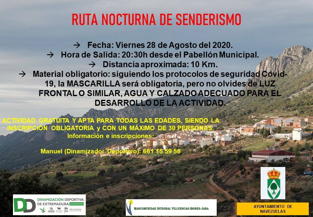 Ruta nocturna de senderismo (agosto 2020) - Navezuelas (Cáceres)