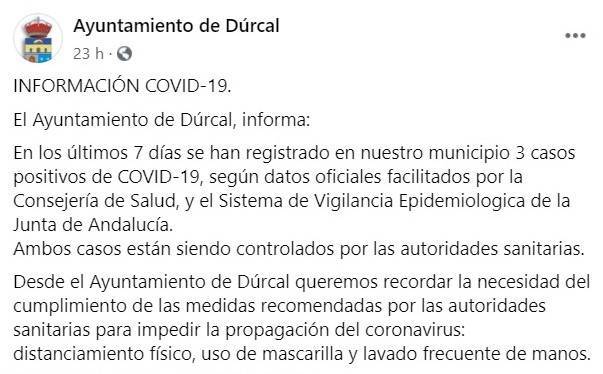 Tres positivos por coronavirus (agosto 2020) - Dúrcal (Granada)