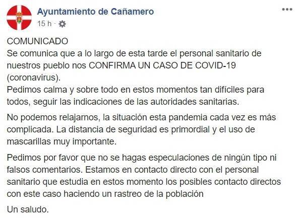 Un positivo por coronavirus (agosto 2020) - Cañamero (Cáceres)
