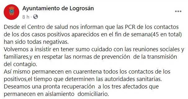 45 negativos por coronavirus (septiembre 2020) - Logrosán (Cáceres)