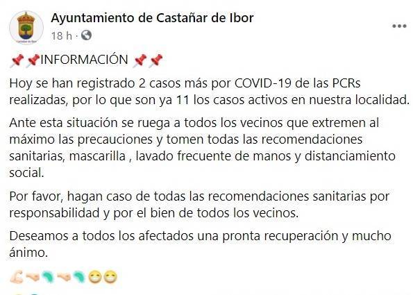 Dos nuevos casos de COVID-19 (septiembre 2020) - Castañar de Ibor (Cáceres)