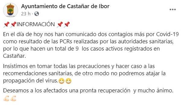 Nueve casos activos de COVID-19 (septiembre 2020) - Castañar de Ibor (Cáceres)