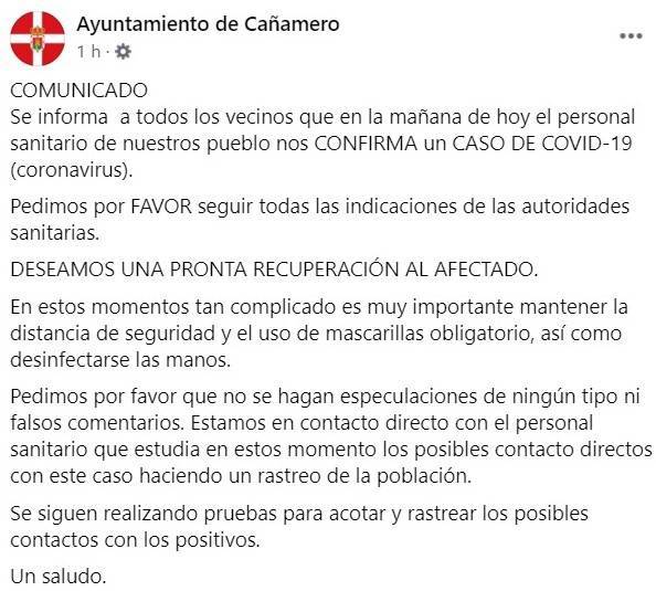 Nuevo positivo por coronavirus (septiembre 2020) - Cañamero (Cáceres)