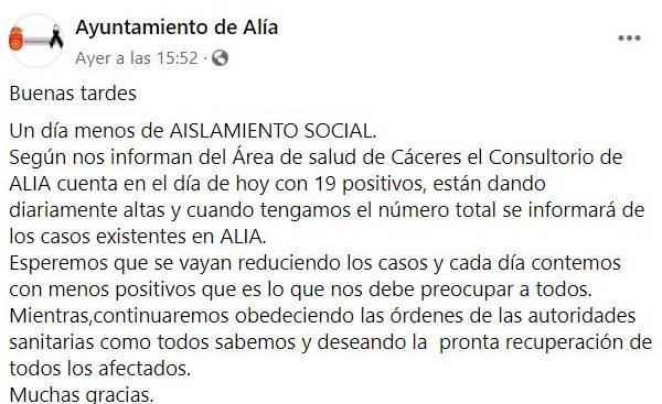 Prórroga del aislamiento social y nuevo positivo por COVID-19 (septiembre 2020) - Alía (Cáceres) 4