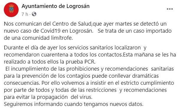 Quinto positivo por coronavirus (septiembre 2020) - Logrosán (Cáceres)